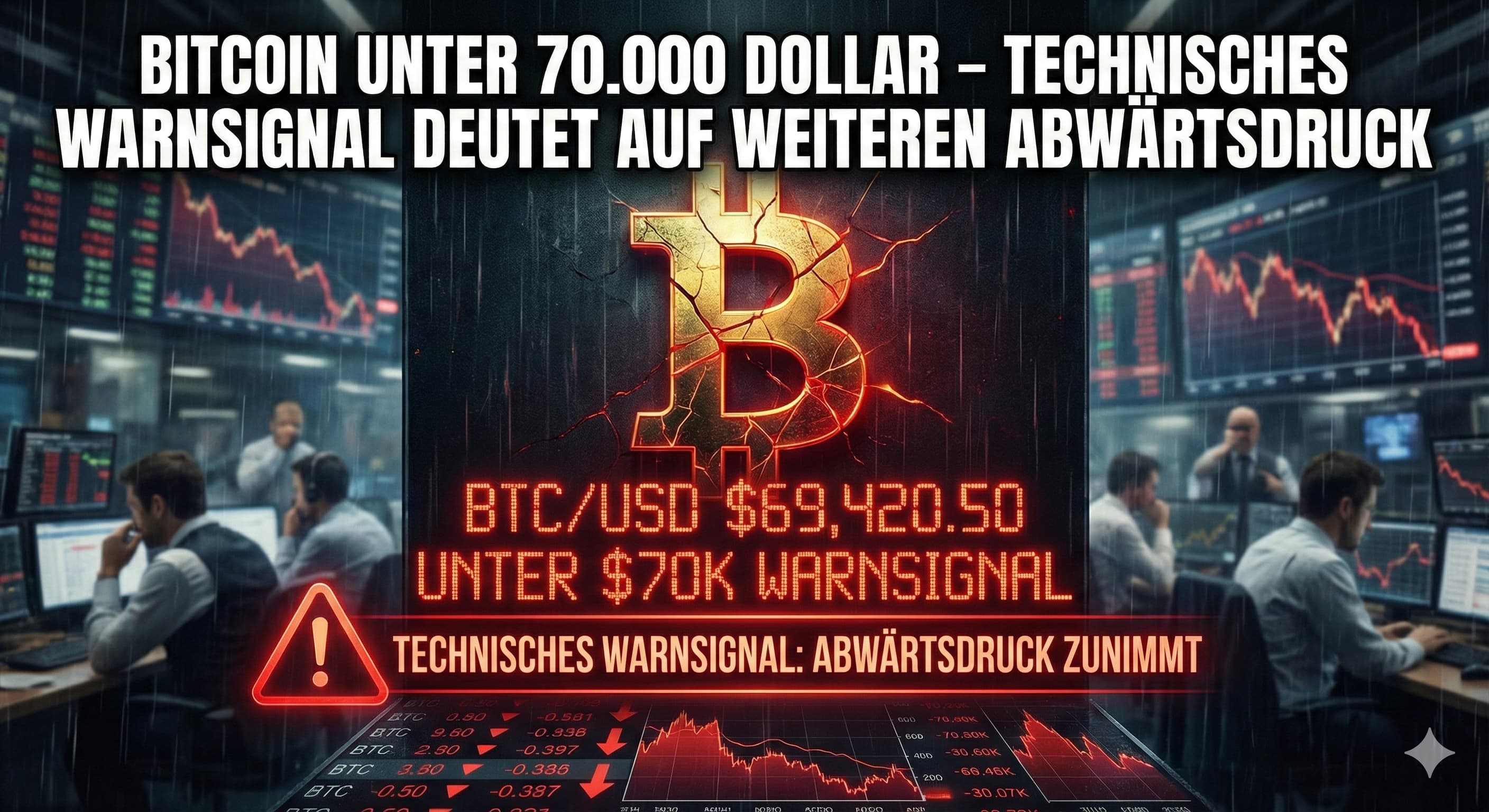 Bitcoin unter 70.000 Dollar – Technisches Warnsignal deutet auf weiteren Abwärtsdruck