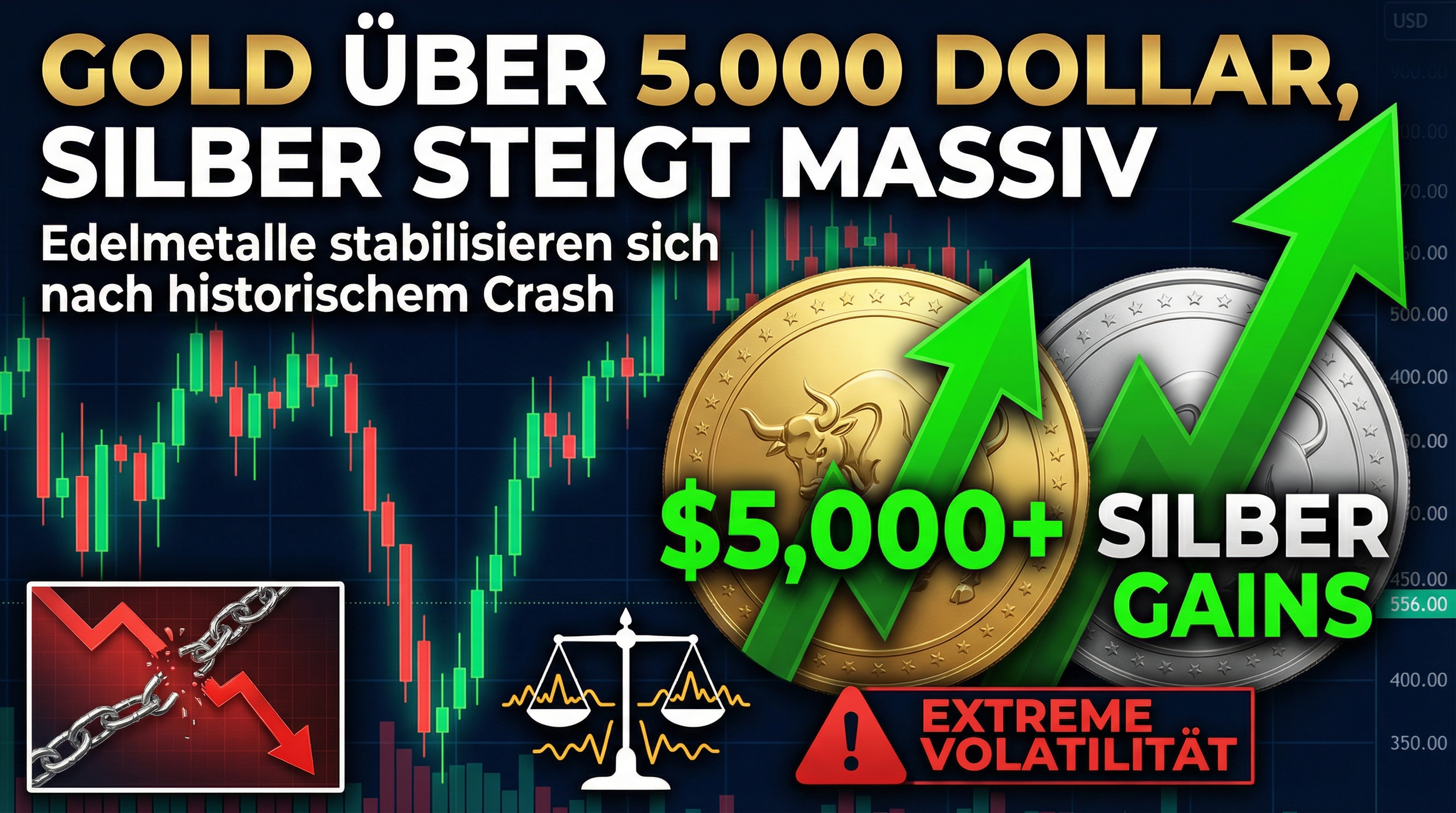 Gold über 5.000 Dollar, Silber steigt massiv: Edelmetalle stabilisieren sich nach historischem Crash